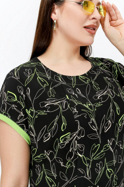 Черное платье трапециевидного силуэта из штапеля La rouge 5457 черный-(лайм) - фото 5