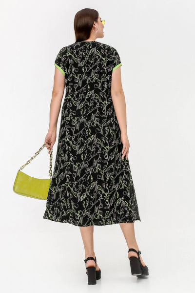 Черное платье трапециевидного силуэта из штапеля La rouge 5457 черный-(лайм) - фото 4
