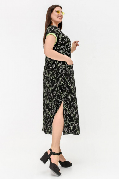 Черное платье трапециевидного силуэта из штапеля La rouge 5457 черный-(лайм) - фото 3