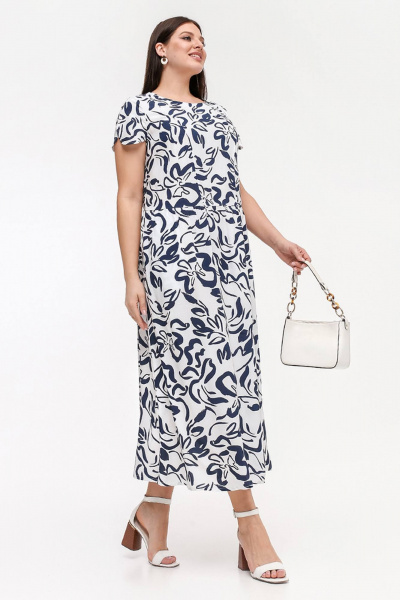 Платье из штапеля с ремнями и разрезами в летнем стиле La rouge 5460 белый-набивной - фото 2