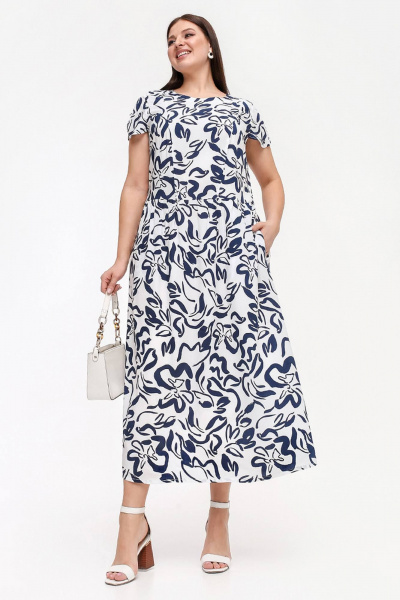 Платье из штапеля с ремнями и разрезами в летнем стиле La rouge 5460 белый-набивной - фото 1