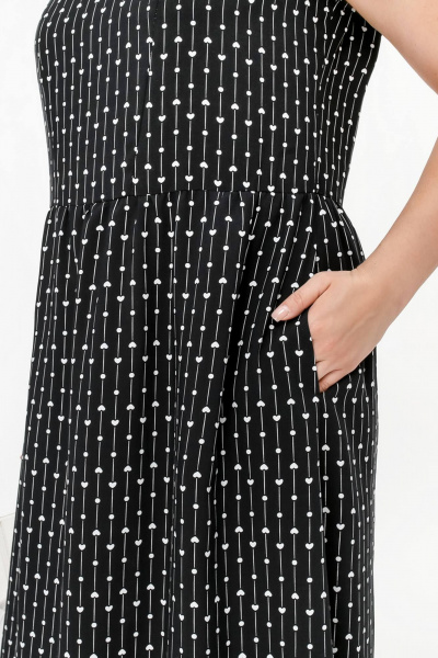 Платье из штапеля с кулиской и разрезами для лета La rouge 5460 черный-(сердечки) - фото 6