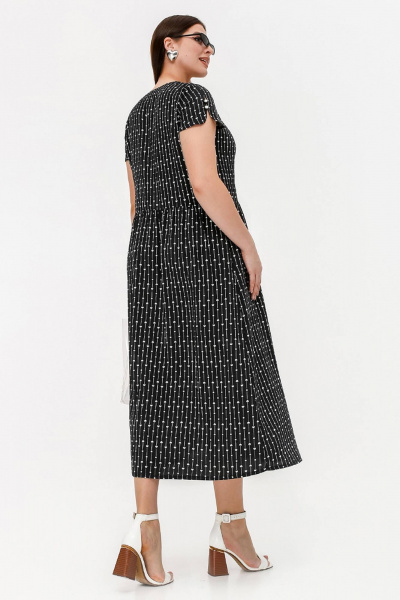 Платье из штапеля с кулиской и разрезами для лета La rouge 5460 черный-(сердечки) - фото 3