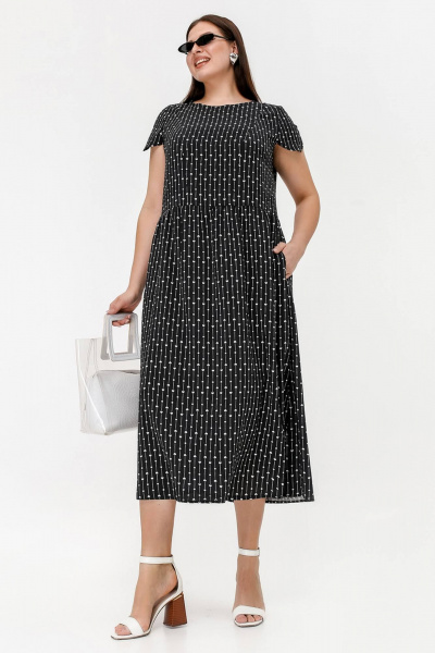 Платье из штапеля с кулиской и разрезами для лета La rouge 5460 черный-(сердечки) - фото 1