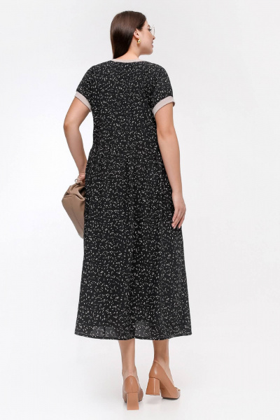 Платье из штапеля с разрезом и карманами для летних дней La rouge 5454 черно-бежевый-набивной - фото 3