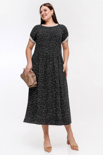 Платье из штапеля с разрезом и карманами для летних дней La rouge 5454 черно-бежевый-набивной - фото 1