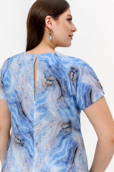 Платье реглан из штапеля с разрезом и застежкой La rouge 5462 голубой-набивной - фото 7