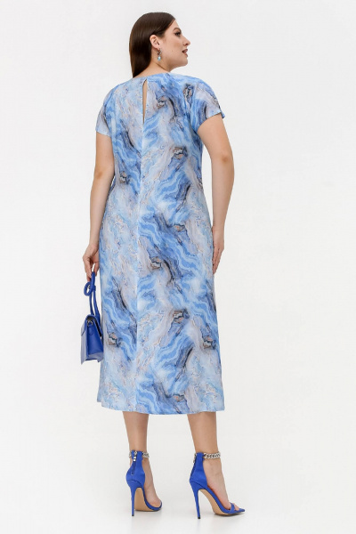 Платье реглан из штапеля с разрезом и застежкой La rouge 5462 голубой-набивной - фото 3