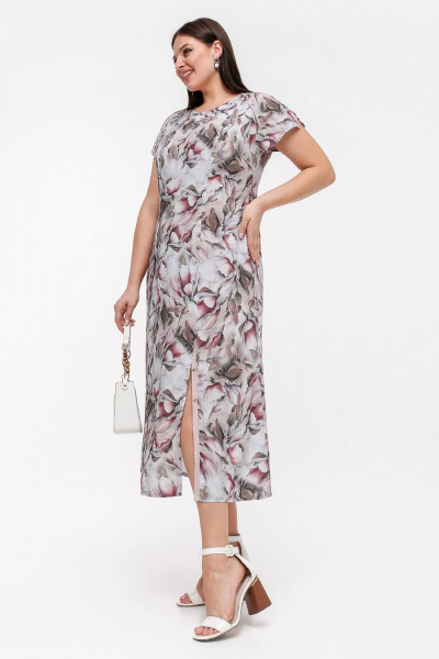 Платье реглан из штапеля с шлицей и застежкой на кнопки La rouge 5462 розы-акварель - фото 2