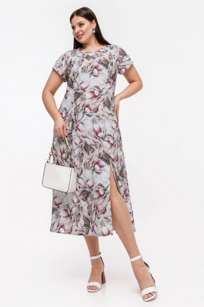 Платье реглан из штапеля с шлицей и застежкой на кнопки La rouge 5462 розы-акварель - фото 1