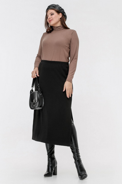 Юбка миди с высокой посадкой и разрезом из трикотажа La rouge 7062 черный - фото 1