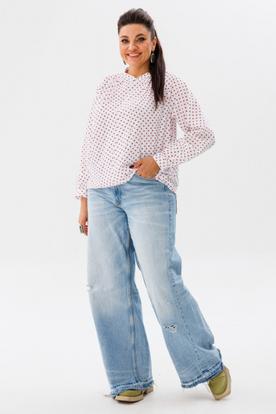 Белый костюм тандэм из хлопка и джинса с асимметрией Anelli 1364 клевер - фото 6