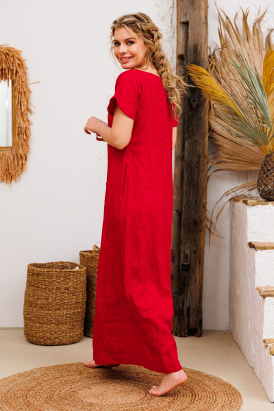 Леновое платье с накладными карманами и крылышками АМУЛЕТ 9724 красный - фото 5