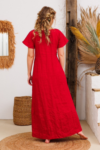 Леновое платье с накладными карманами и крылышками АМУЛЕТ 9724 красный - фото 6