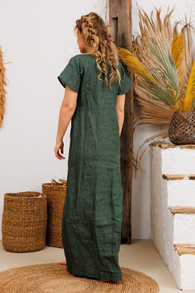 Зеленое леняное платье с функциональными карманами АМУЛЕТ 9724 изумрудный - фото 7