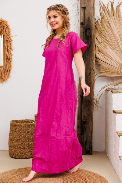 Розовое платье из льна с карманами и внутренней складкой АМУЛЕТ 9724 фуксия - фото 2