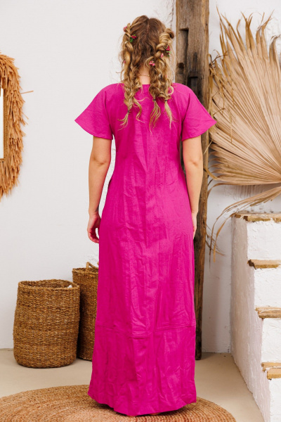 Розовое платье из льна с карманами и внутренней складкой АМУЛЕТ 9724 фуксия - фото 3