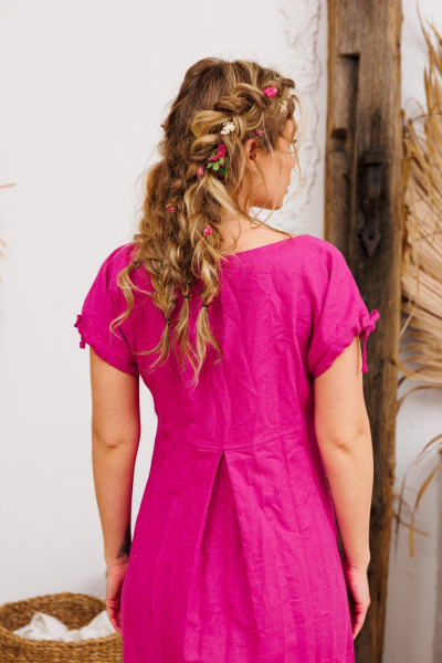 Розовое платье с боковыми карманами и кулиской АМУЛЕТ 9725 фуксия - фото 6