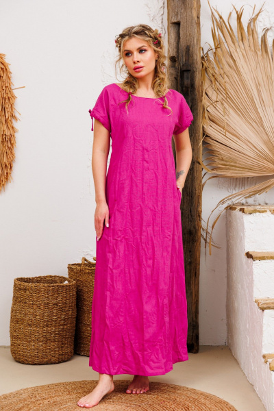 Розовое платье с боковыми карманами и кулиской АМУЛЕТ 9725 фуксия - фото 1