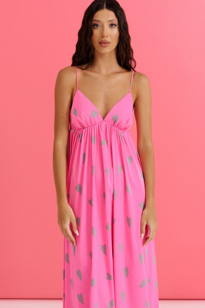 Платье на бретелях с принтом серых сердец и подкладкой ANNETE A3573 - фото 2