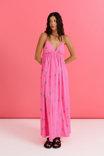 Платье на бретелях с принтом серых сердец и подкладкой ANNETE A3573 - фото 1