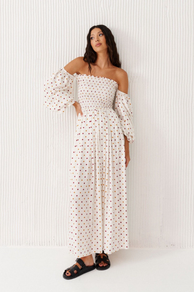 Платье с открытыми плечами из вискозы с горошком ANNETE A3576 - фото 5