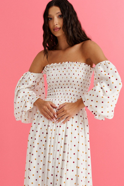 Платье с открытыми плечами из вискозы с горошком ANNETE A3576 - фото 3