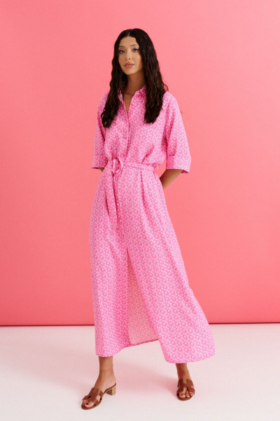 Платье прямого кроя из розовой вискозы с цветочным принтом ANNETE A3578 - фото 2