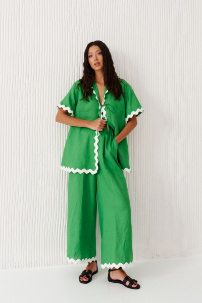 Комплект из брюк и туники из льна с контрастной тесьмой ANNETE A4237/1 - фото 11