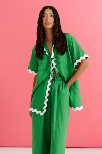 Комплект из брюк и туники из льна с контрастной тесьмой ANNETE A4237/1 - фото 8