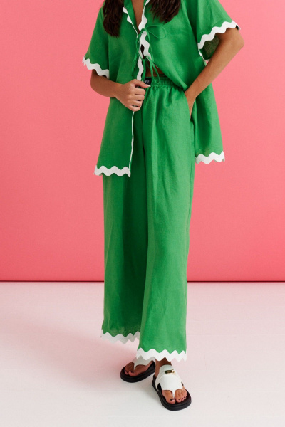 Комплект из брюк и туники из льна с контрастной тесьмой ANNETE A4237/1 - фото 7