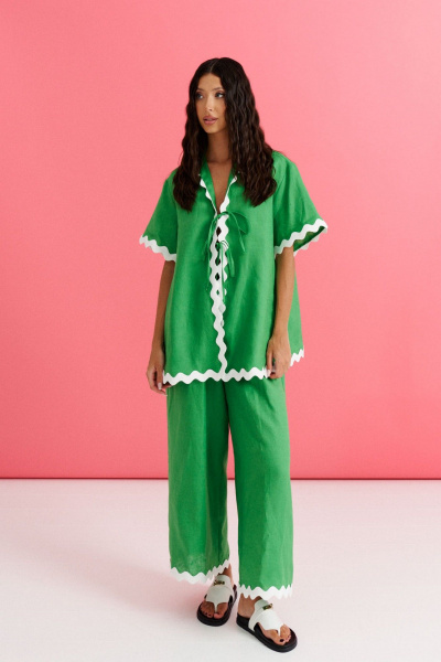 Комплект из брюк и туники из льна с контрастной тесьмой ANNETE A4237/1 - фото 6