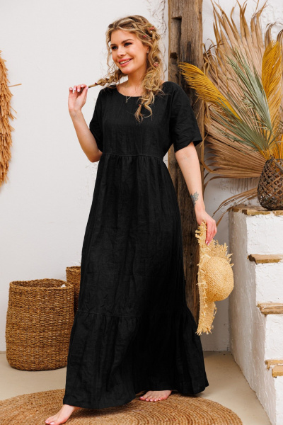 Платье из льна и текстиля с сборками и функциями АМУЛЕТ 9735 чёрный - фото 4