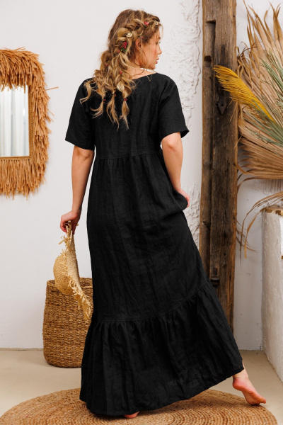 Платье из льна и текстиля с сборками и функциями АМУЛЕТ 9735 чёрный - фото 6