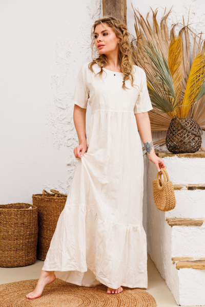 Платье белое летнее из льна и текстиля АМУЛЕТ 9735 молоко - фото 1