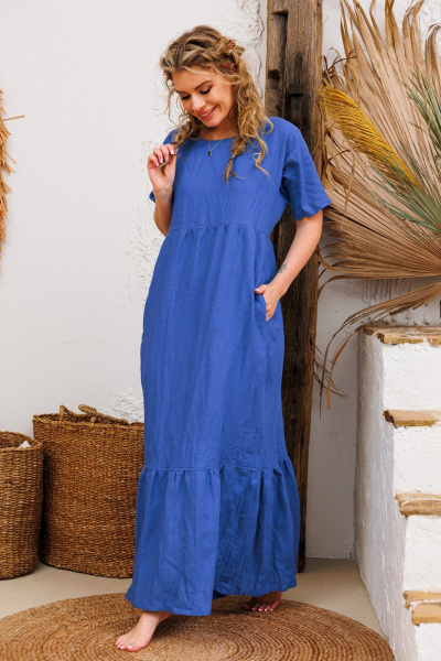 Платье синее летнее из льна и текстиля АМУЛЕТ 9735 яркий_василёк - фото 2