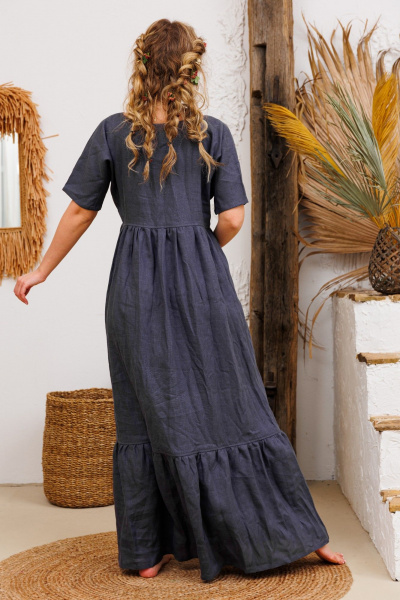 Платье серое летнее из льна и текстиля АМУЛЕТ 9735 графит - фото 4