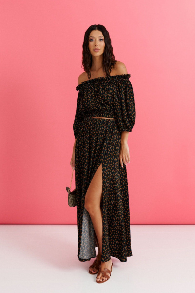 Юбка свободного кроя и блуза на резинке из натурального полотна ANNETE A4241 - фото 1