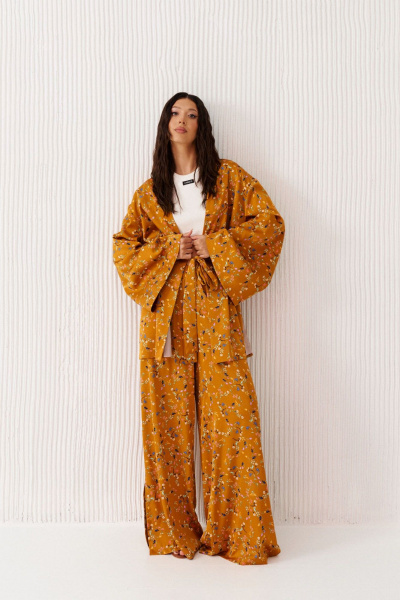 Кардиган из цветочного текстиля с поясом ANNETE A5301 - фото 5