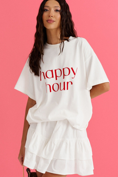 Белая футболка из трикотажа с акцентной надписью ANNETE A928/1 - фото 5