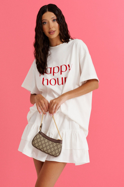 Белая футболка из трикотажа с акцентной надписью ANNETE A928/1 - фото 4