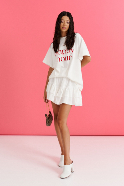 Белая футболка из трикотажа с акцентной надписью ANNETE A928/1 - фото 1