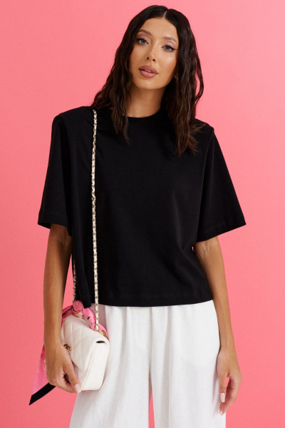 Черный хлопковый джемпер с подплечниками ANNETE A934 - фото 3