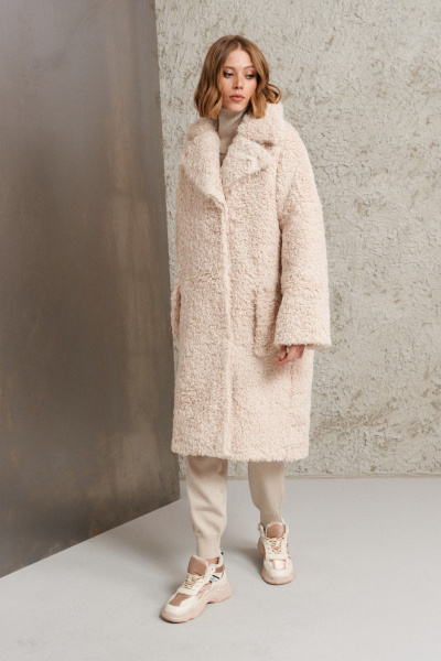 Пальто бежевое из искусственного меха демисезонное BURVIN 9366-61 - фото 1