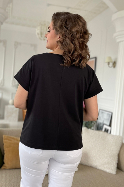 Черная трикотажная футболка с принтом и спущенным плечом Rumoda 2089_кр черный - фото 7