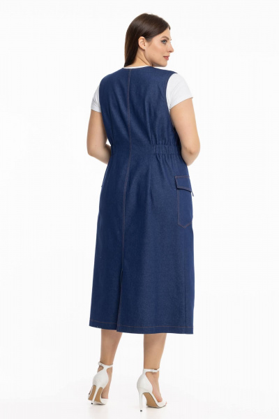 Джинсовый сарафан приталенного силуэта с поясом и карманами Avila 0961 синий - фото 8