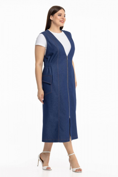 Джинсовый сарафан приталенного силуэта с поясом и карманами Avila 0961 синий - фото 6