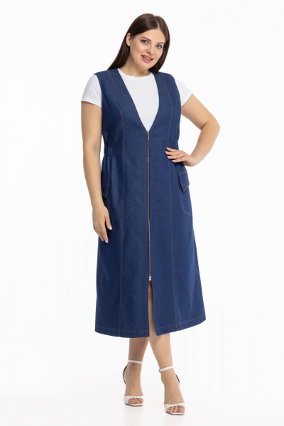 Джинсовый сарафан приталенного силуэта с поясом и карманами Avila 0961 синий - фото 4