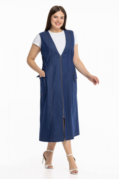Джинсовый сарафан приталенного силуэта с поясом и карманами Avila 0961 синий - фото 2