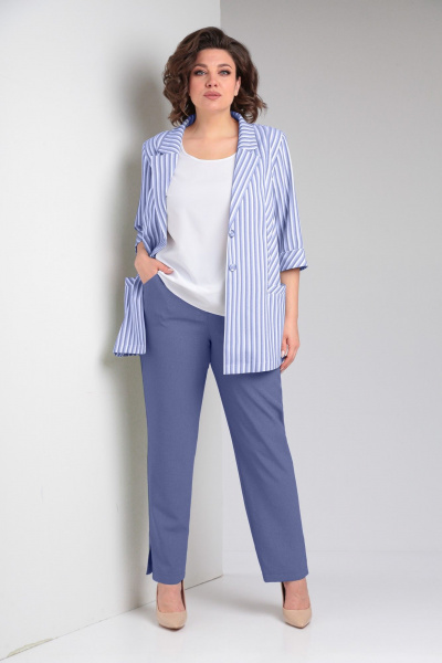 Блуза, брюки, жакет Tensi 374 голубой+белый - фото 1